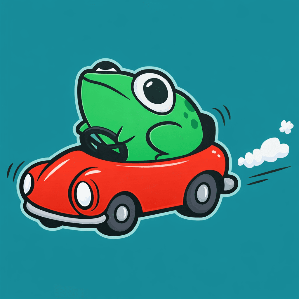 Illustration of a frog in a car